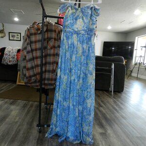 Adrianna Papell Strapless Dress in Blue and Green Floral